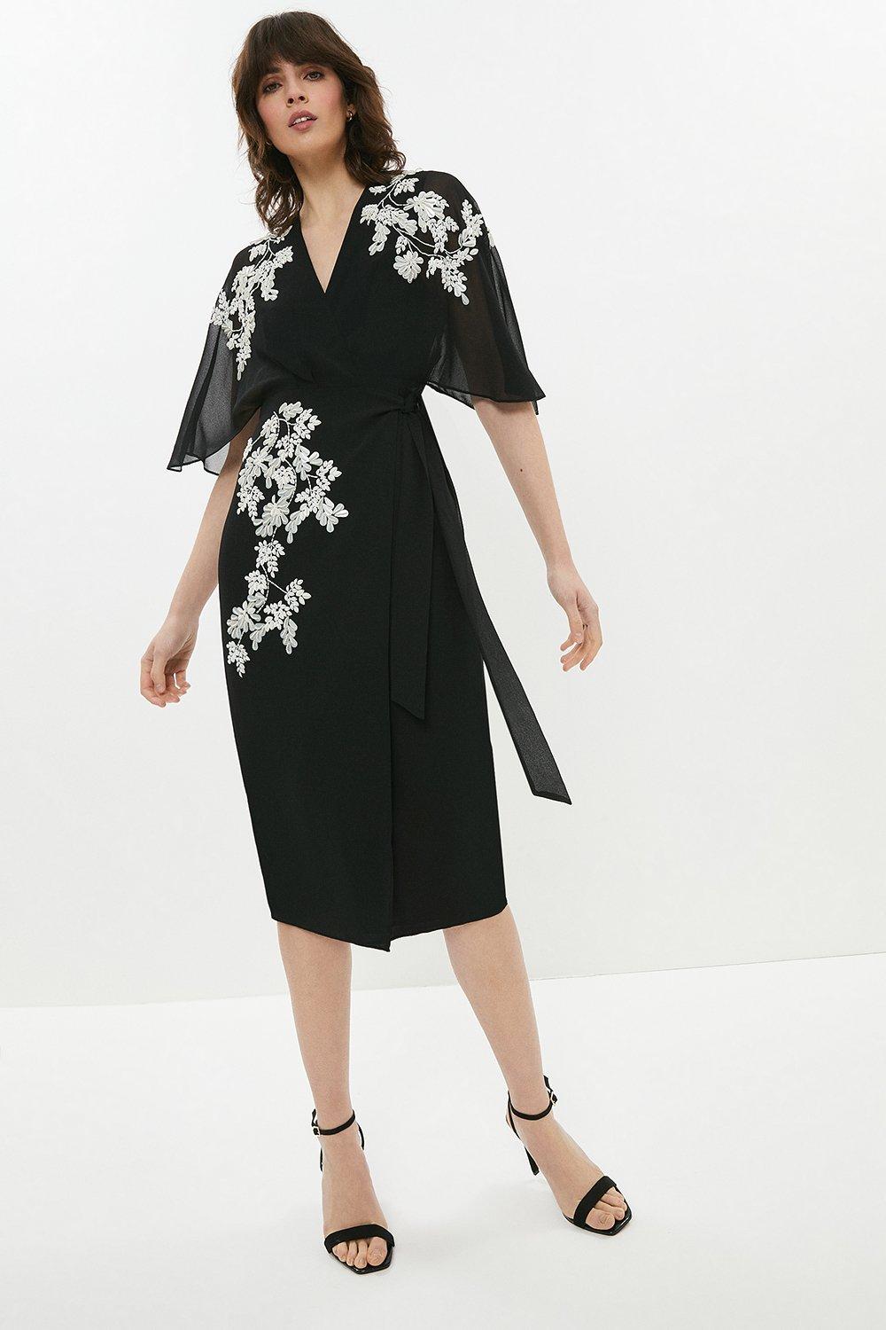 Kimono Sleeve Embellished Wrap Dress ...